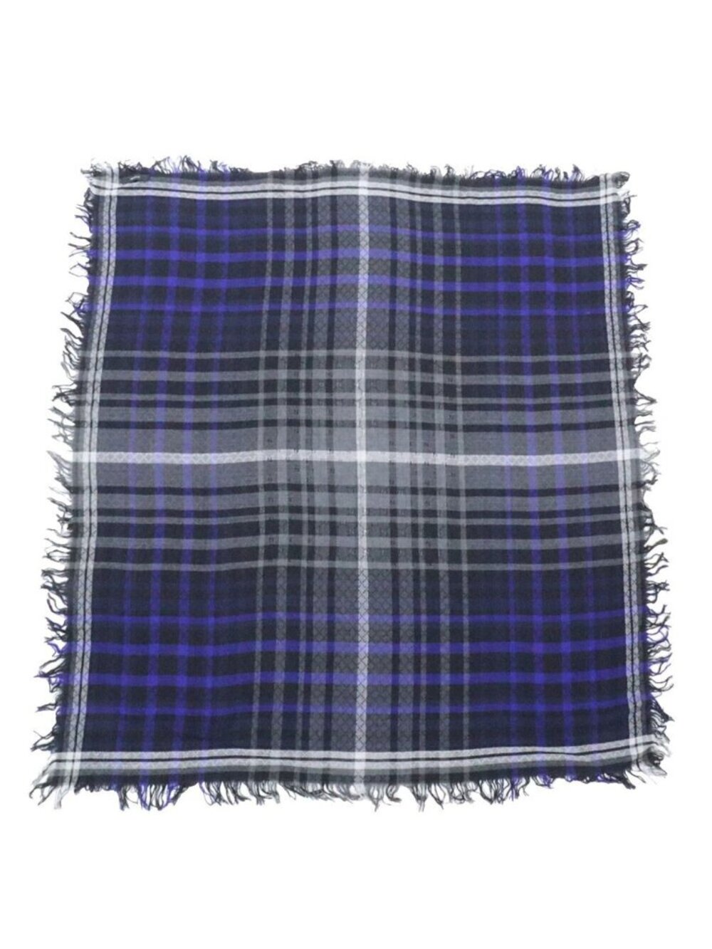 Gucci Shawl Check Pattern Gray Blue Wool 70% Silk Scarf